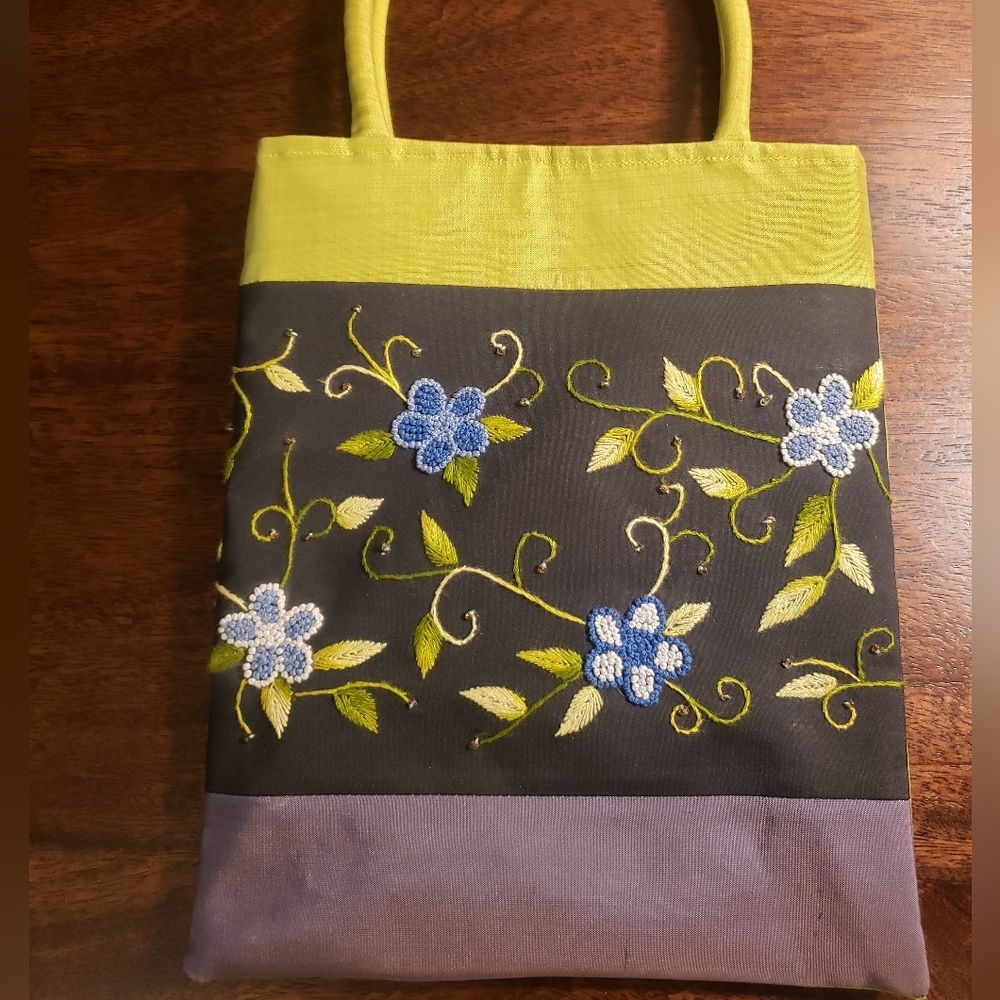 90s Lime Green & Purple Floral Handbag